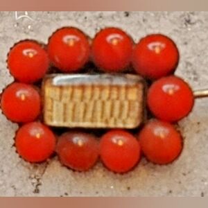 Victorian heirloom brooch CoralCobuchons+ gold+ hand braided human hair inlay